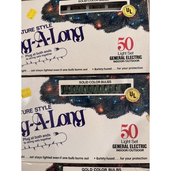 VTG NEW GE String A Long Christmas Lights 4 Sets Of 50 Light Miniature Green Red - Picture 2 of 10